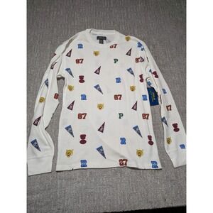 Polo Ralph Lauren Men's Blue Letterman Print Waffle Knit Thermal Sleep Shirt Med